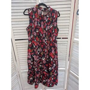 BloomChic Women Navy Blue Floral Smocked Tiered Midi Dress Sleeveless US 12 NWT